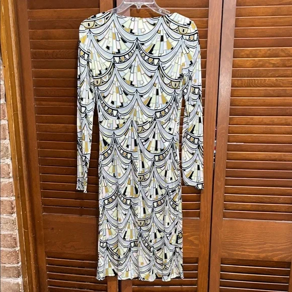 Emilio Pucci Art Deco Patterned Silk Long Sleeve Dress - Picture 7 of 11